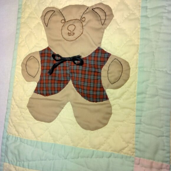 Handmade Quilted Baby Wall Hanging Yellow Green Animals Turtle Mice Ducks READ - Picture 12 of 16